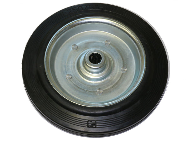 Vollgummirad D=250mm, B=50mm, d=20mm Achse, Nabenbreite 55mm, Längsrillenprofil, 250kg Tragkraft