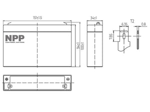 AGM06C-0008 6V 8Ah Abmessungen