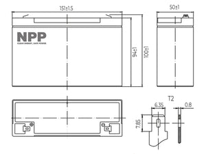 AGM06C-0012 6V 12Ah Abmessungen
