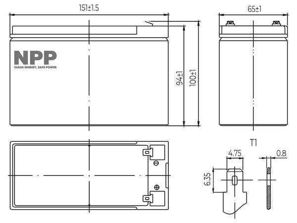 AGM06C-0012 12V 7Ah Abmessungen