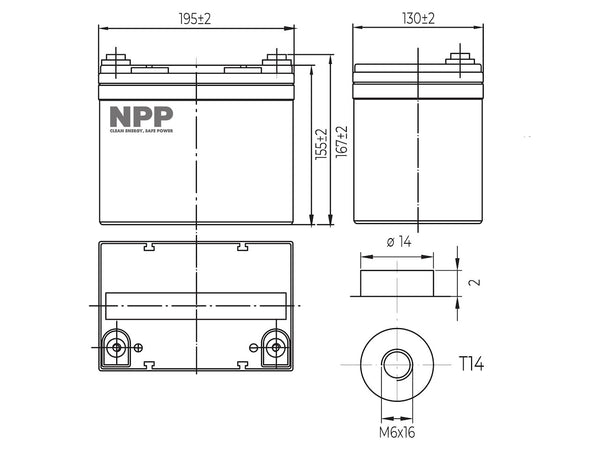 AGM12C-0035 12V 35Ah Abmessungen