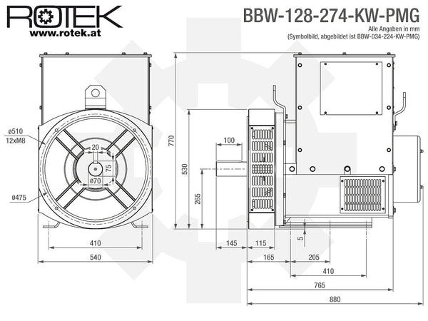 BBW-128-274-KW-PMG Abmessungen