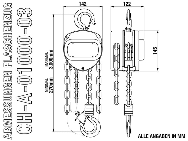 Schematische Darstellung mit Abmessungen