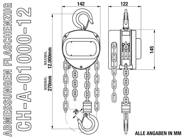 Schematische Darstellung mit Abmessungen