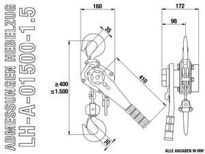 Schematische Darstellung mit Abmessungen