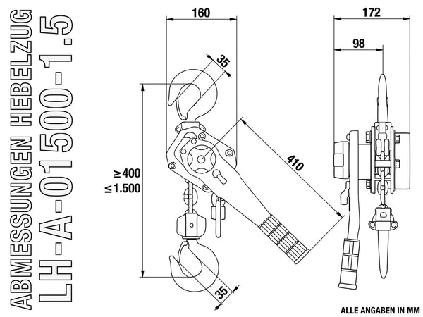Schematische Darstellung mit Abmessungen