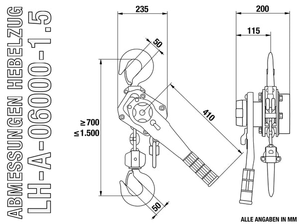 Schematische Darstellung mit Abmessungen