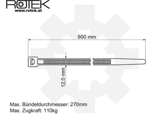 50 Stk. Kabelbinder 900x12mm Farbe:Schwarz - UV-beständig