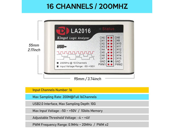 USB Logic Analyzer 16 Kanal 200MHz LA2016