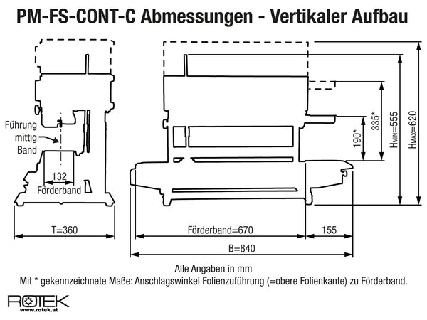 PM-FS-CONT-C Vertikale Ausführung - Abmessungen