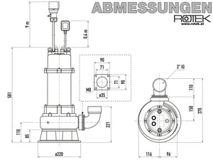 WPET-TSH-01.5kW-400 Abmessungen