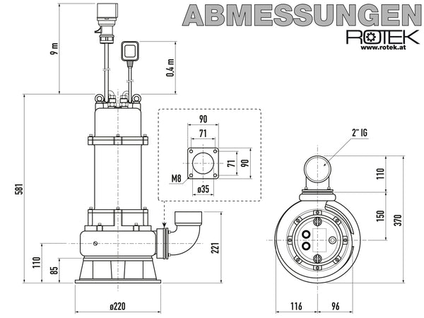 WPET-TSH-01.5kW-400 Abmessungen