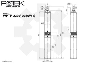 Rotek 4" Zoll Tiefbrunnenpumpe Brunnenpumpe 750 Watt, 4000 L/h, 67m max. Förderhöhe