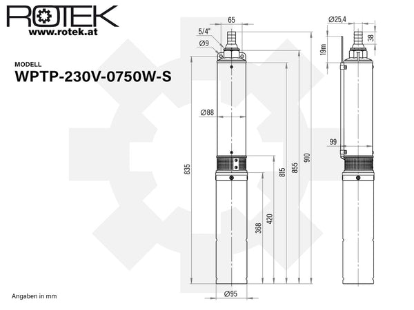 Rotek 4" Zoll Tiefbrunnenpumpe Brunnenpumpe 750 Watt, 4000 L/h, 67m max. Förderhöhe