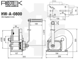 Konsolen-Seilwinde HW-A-0800 mit 18m langem Drahtseil - D6mm (7x19)