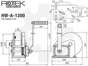 Konsolen-Seilwinde HW-A-1200 mit 20m langem Drahtseil - D5mm (7x19)
