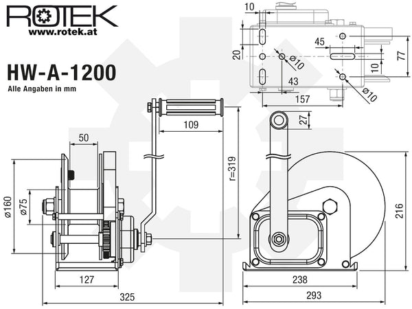 Konsolen-Seilwinde HW-A-1200 mit 18m langem Drahtseil - D6mm (7x19)