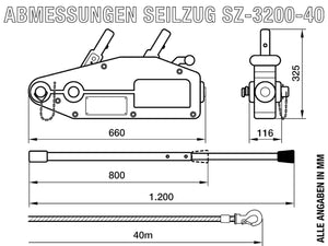 Seilzug 3200kg / 3,2t - mit 40m Seil, SZ-3200-40