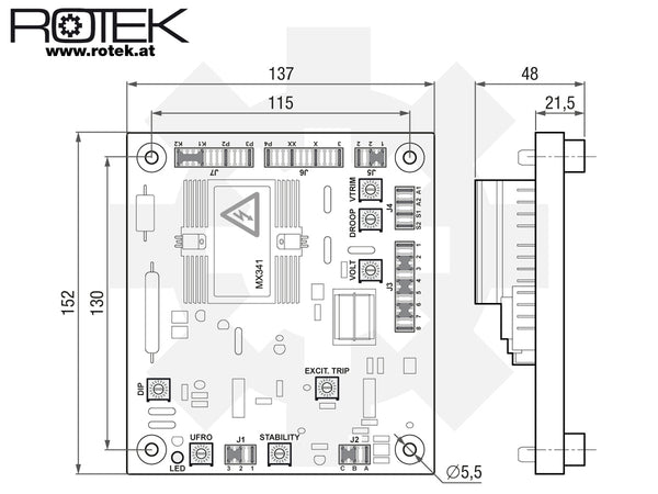 MX341 Spannungsregler AVR - Abmessungen