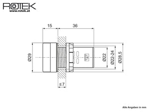 Signalleuchte für Schaltschrankeinbau, 230VAC, GELB, Durchmesser 29mm