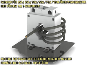 Anwendung 5 Wicklungen für 30A Amperemeter, Montage auf Platte