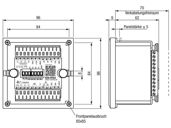 Elektronische Motorsteuereinheit RTG3s Abmessungen