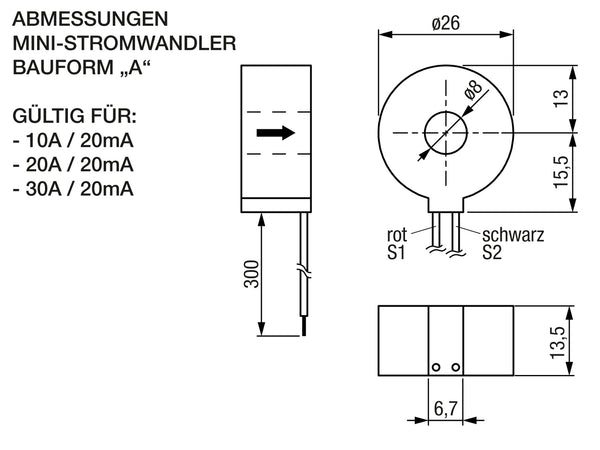 Mini-Stromwandler Abmessungen