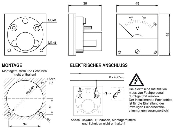 Voltmeter 400V Abmessungen