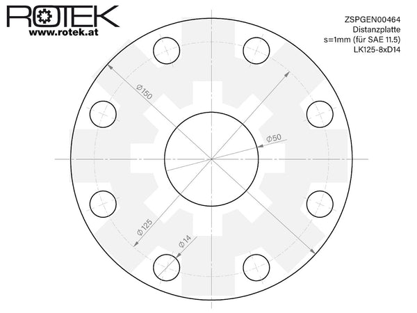 1mm SAE Distanzplatte für Montagelochkreis 125mm