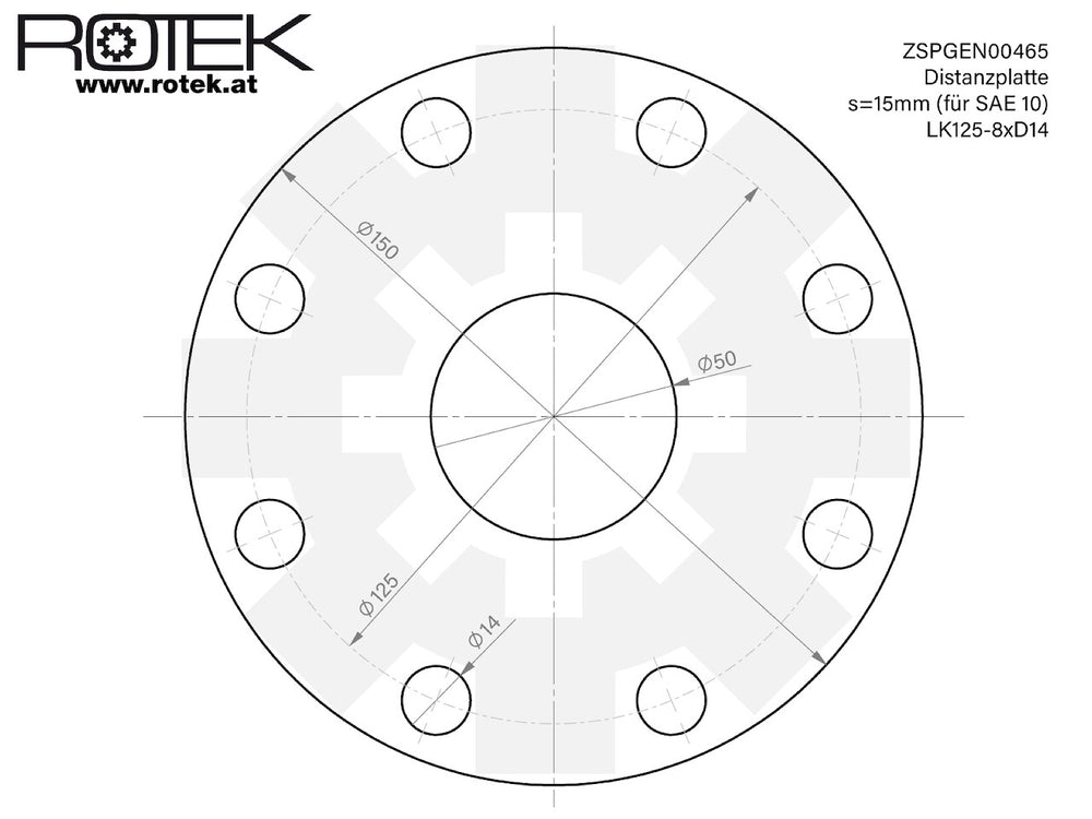 15mm SAE Distanzplatte für Montagelochkreis 125mm