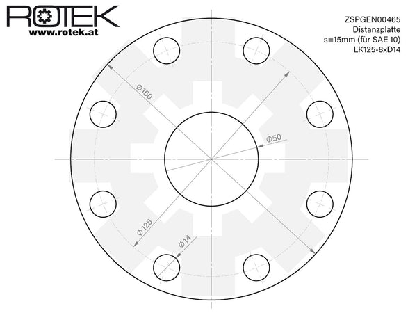 15mm SAE Distanzplatte für Montagelochkreis 125mm