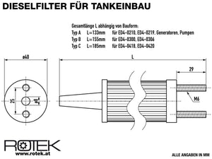 Dieselfilterelement Abmessungen