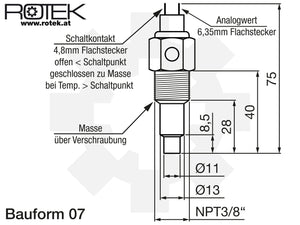 Abmessungen Kühlmittelsensor NPT3/8"