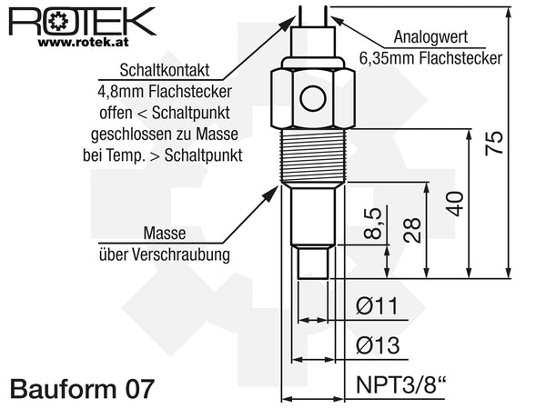 Abmessungen Kühlmittelsensor NPT3/8"