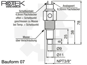 Abmessungen Kühlmittelsensor NPT3/8"