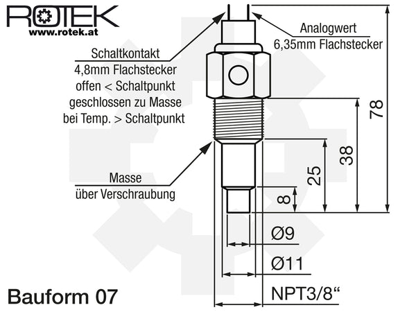 Abmessungen Kühlmittelsensor NPT3/8"