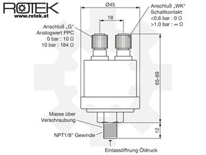 Abmessungen kombinierter Öldrucksensor NPT3/8"