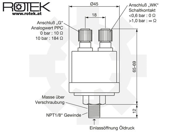 Abmessungen kombinierter Öldrucksensor NPT3/8"