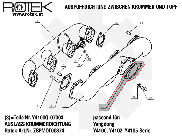 Auspuffdichtung Y4100Q-07003 08002 Yangdong