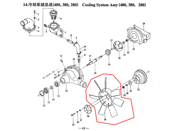 Ventilator Lüfter für YD380/480, Rotek Engine ED4W3R-1357-E, ED4W4R-1809-E  Dieselmotor Kühlerlüfter Motorlüfter Motorventilator Kühlventilator
