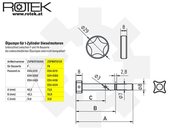 Oil pump assy. For ED4-0219, ED4-0306, ED4-0418, ED4-0474, FA-series