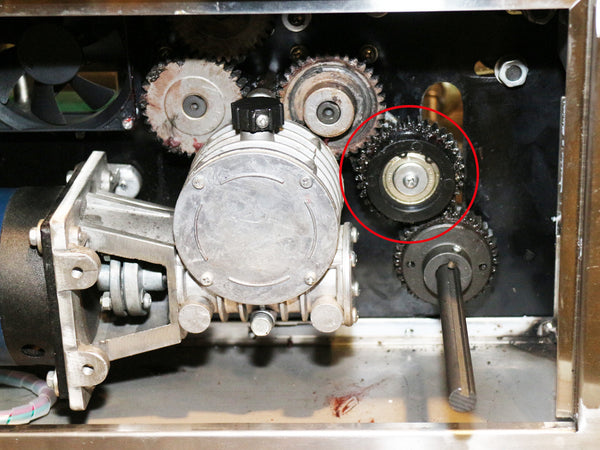 Rotek PM-FS-CONT Continuouse Sealer, Zahnrad Zwischengelege für Bandantrieb