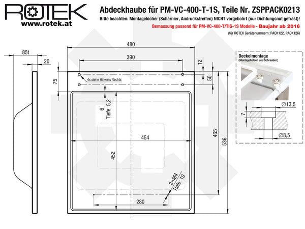 Deckel, Abdeckhaube für Rotek Vakuumverpackungsmaschine PM-VC-400-T-1S (nicht für Standgeräte)