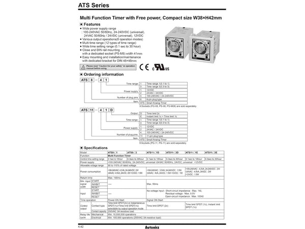 Zeitrelais / Timerrelais ATS8-41 0.1 Sekunden bis 10 Stunden,  100-240 VAC, 24-240VDC