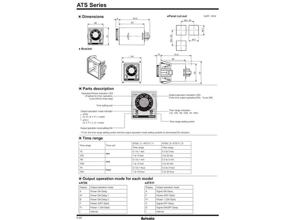 Zeitrelais / Timerrelais ATS8-41 0.1 Sekunden bis 10 Stunden,  100-240 VAC, 24-240VDC