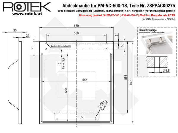 Deckel (Abdeckhaube) für Rotek Vakuumverpackungsmaschine PM-VC-500-1S