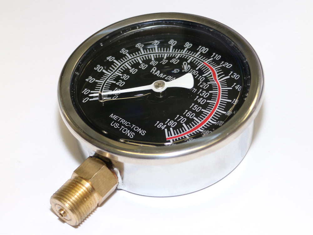 100T (bis 1100 Bar) Manometer, anzeige in metrischen und US-Tonnen, für Werkstattpressen und andere Hydraulische Geräte mit 150mm Kolbendurchmesser