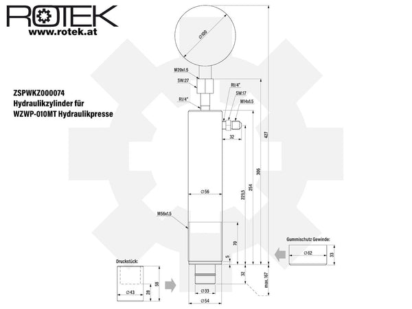 10t Hydraulikzylinder für WZWP-010MT Werkstattpresse