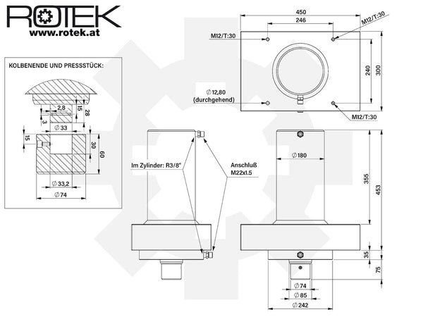 100T Hydraulikzylinder breit